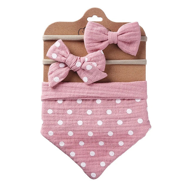 Juego de Babero Bandana Muselina + Diadema con Lazo para Niña