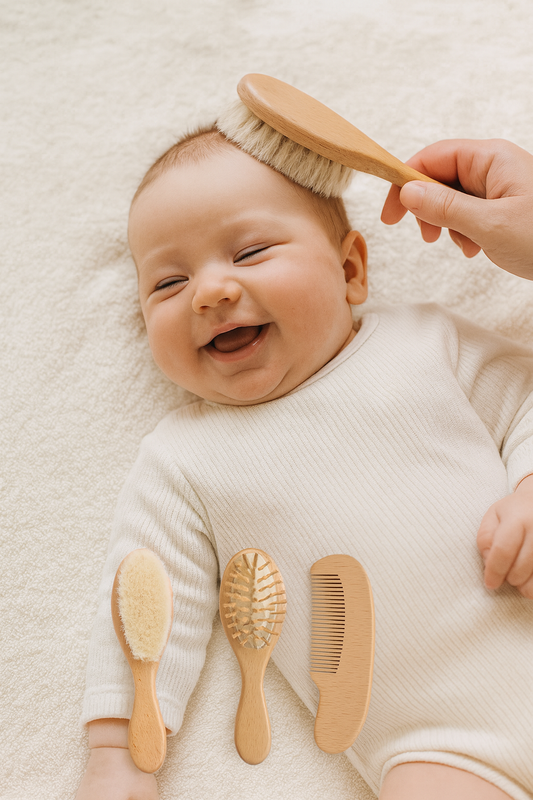Set de 3 Cepillos de madera de lana para bebés recién nacidos