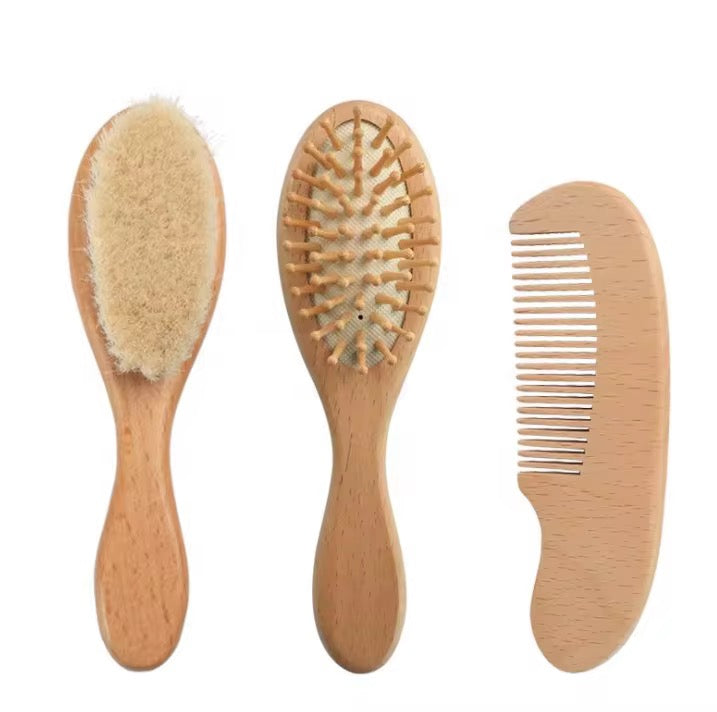 Set de 3 Cepillos de madera de lana para bebés recién nacidos