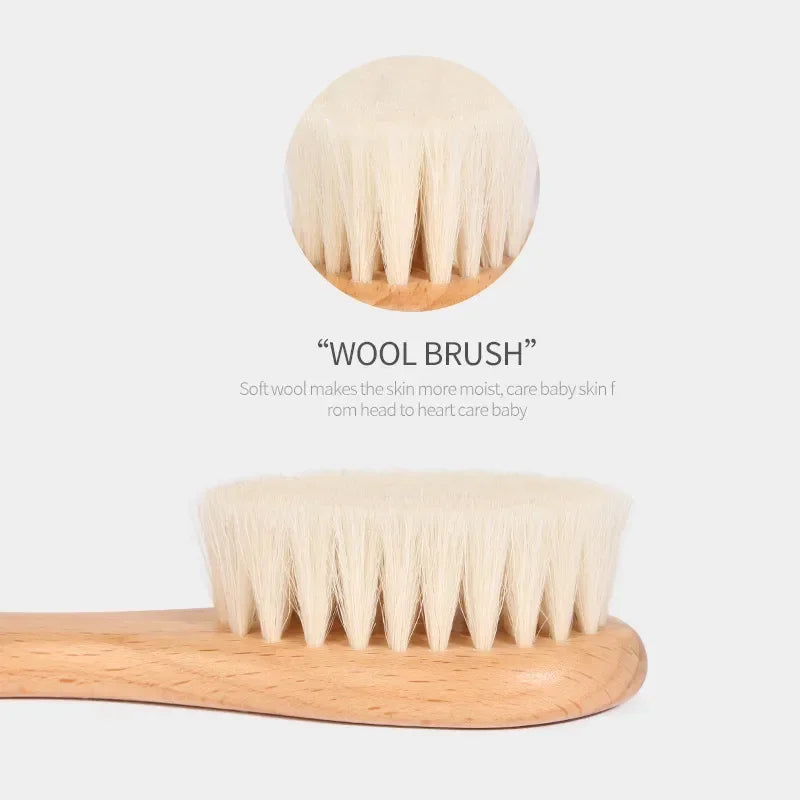 Set de 3 Cepillos de madera de lana para bebés recién nacidos