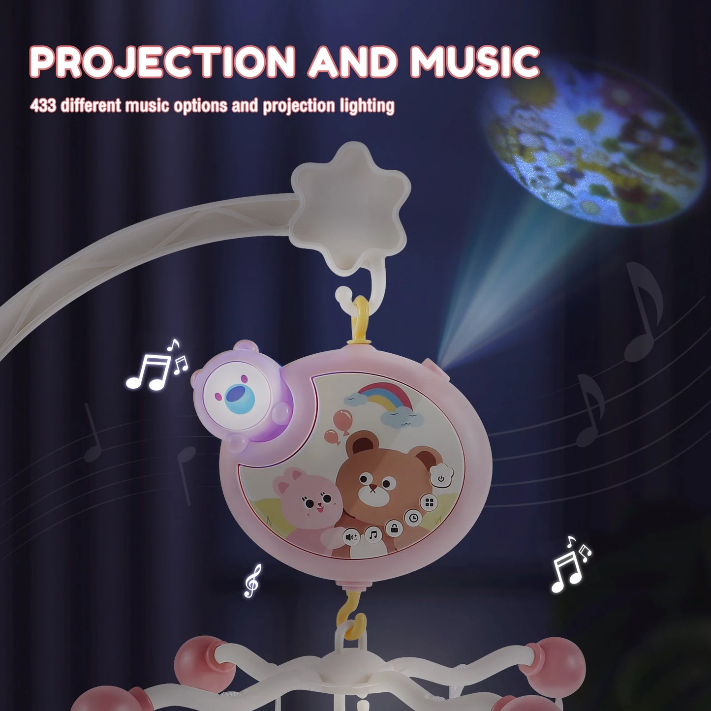 Móvil Musical para cuna de bebé con control remoto y Rotación de 360°