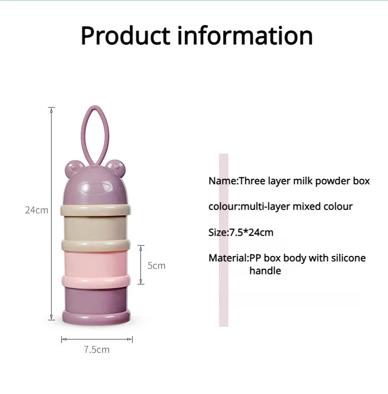 Dispensador de leche en polvo portátil giratoria 3 niveles
