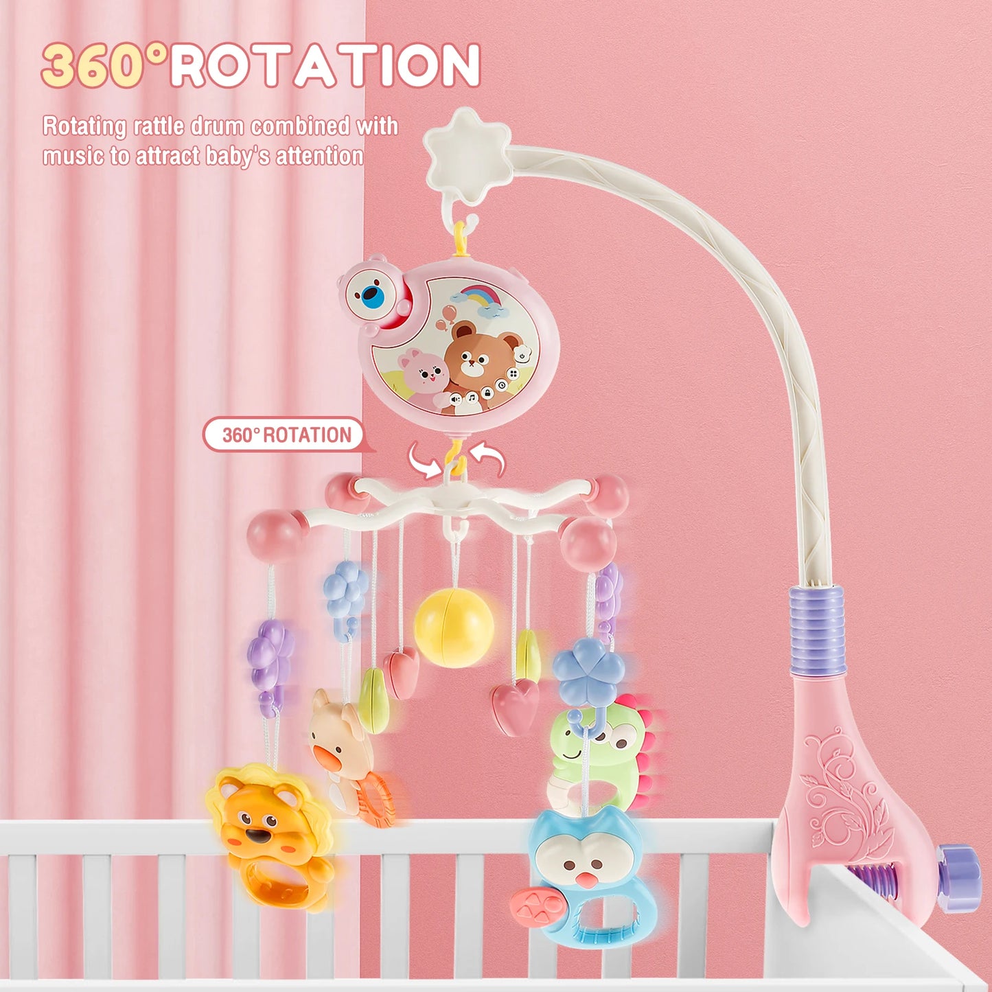 Móvil Musical para cuna de bebé con control remoto y Rotación de 360°