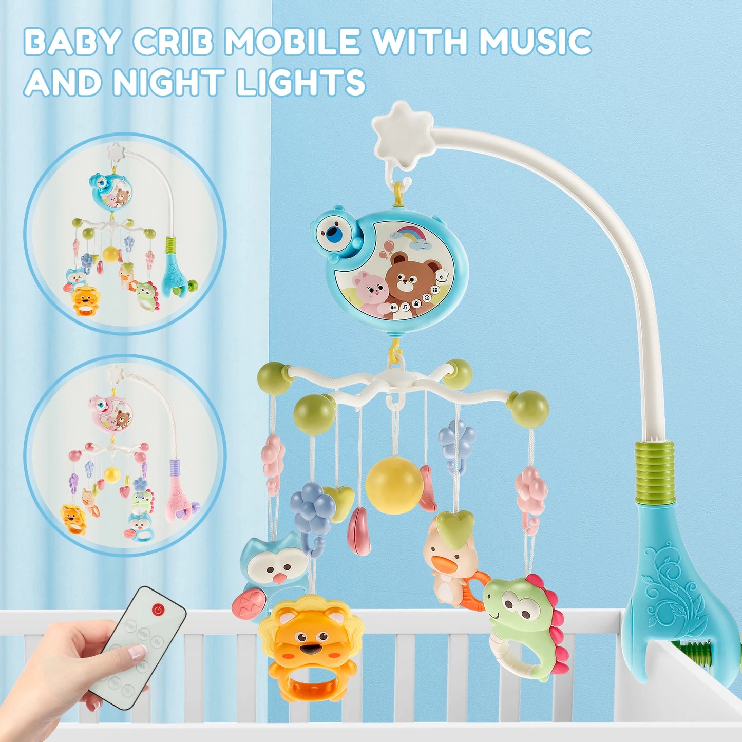 Móvil Musical para cuna de bebé con control remoto y Rotación de 360°