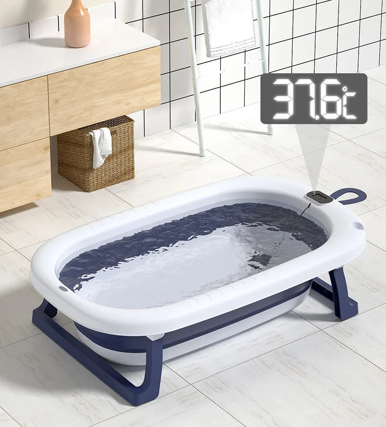 Bañera plegable con sensor de temperatura para bebés, bañera antideslizante
