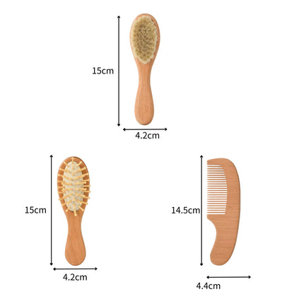 Set de 3 Cepillos de madera de lana para bebés recién nacidos