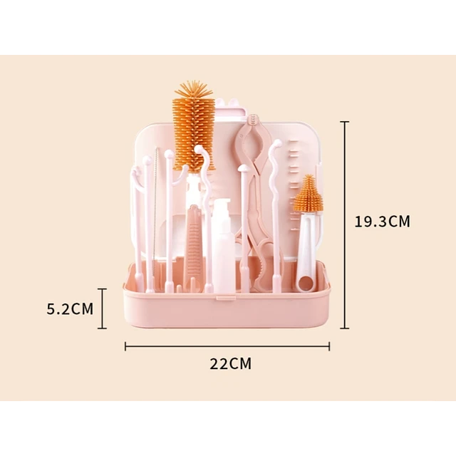 Set Secador Mamadera Con Cepillos limpieza 6 en 1