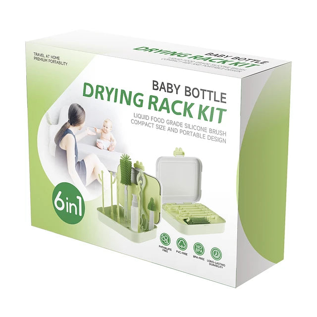 Set Secador Mamadera Con Cepillos limpieza 6 en 1