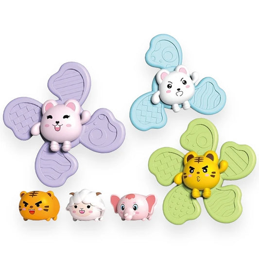 juguete mordedor 3 spinner con ventosa y 3 juguetes agua