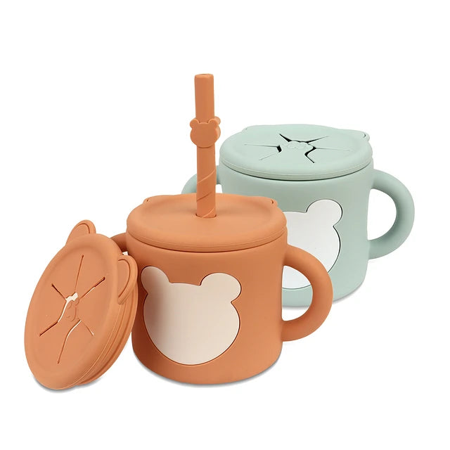 Vaso de Silicona Osito con tapa y Bombilla