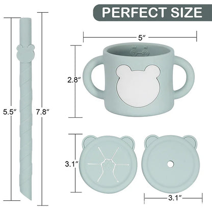 Vaso de Silicona Osito con tapa y Bombilla
