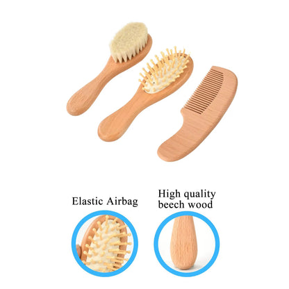 Set de 3 Cepillos de madera de lana para bebés recién nacidos
