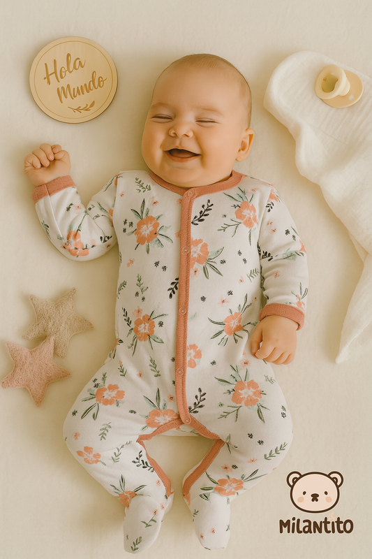 Enterito Clásico Blanco Florecitas Naranja