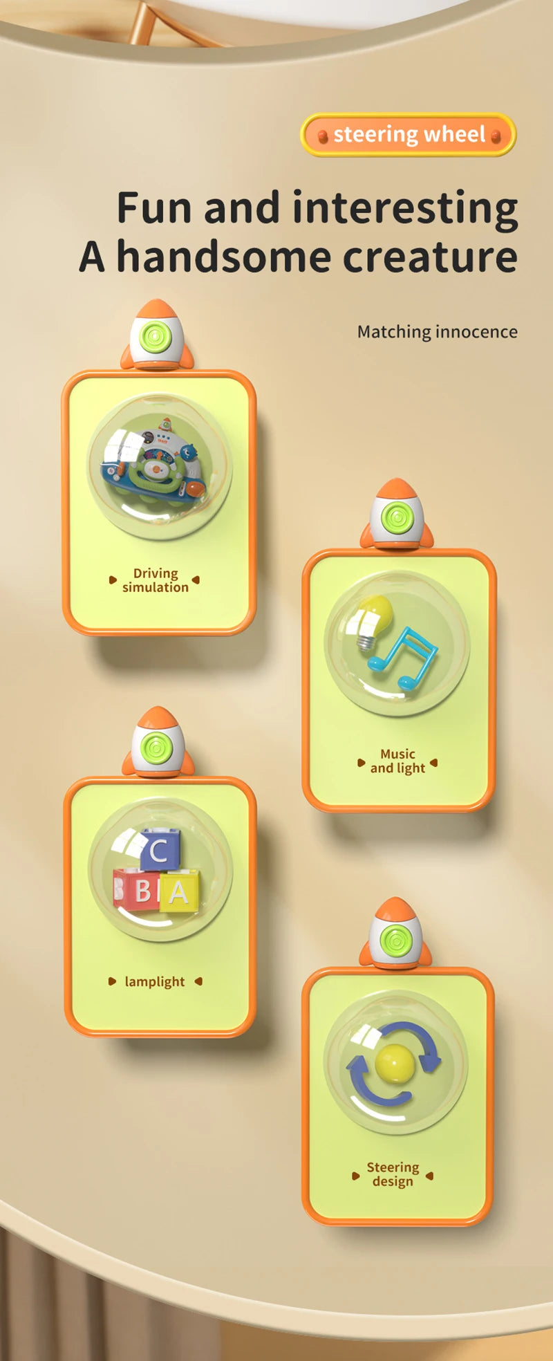 Tablero de actividades electrónico con volante Montessori para bebés