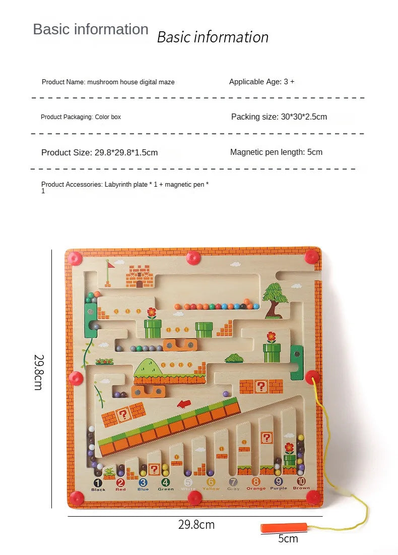 Laberinto magnético de colores y números, rompecabezas de madera, tablero de actividades, aprendizaje, juguetes para niños Montessori