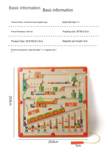 Laberinto magnético de colores y números, rompecabezas de madera, tablero de actividades, aprendizaje, juguetes para niños Montessori