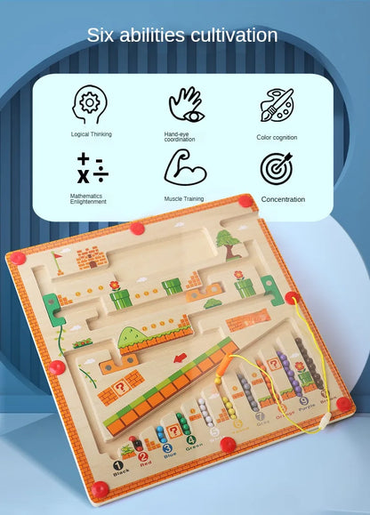 Laberinto magnético de colores y números, rompecabezas de madera, tablero de actividades, aprendizaje, juguetes para niños Montessori