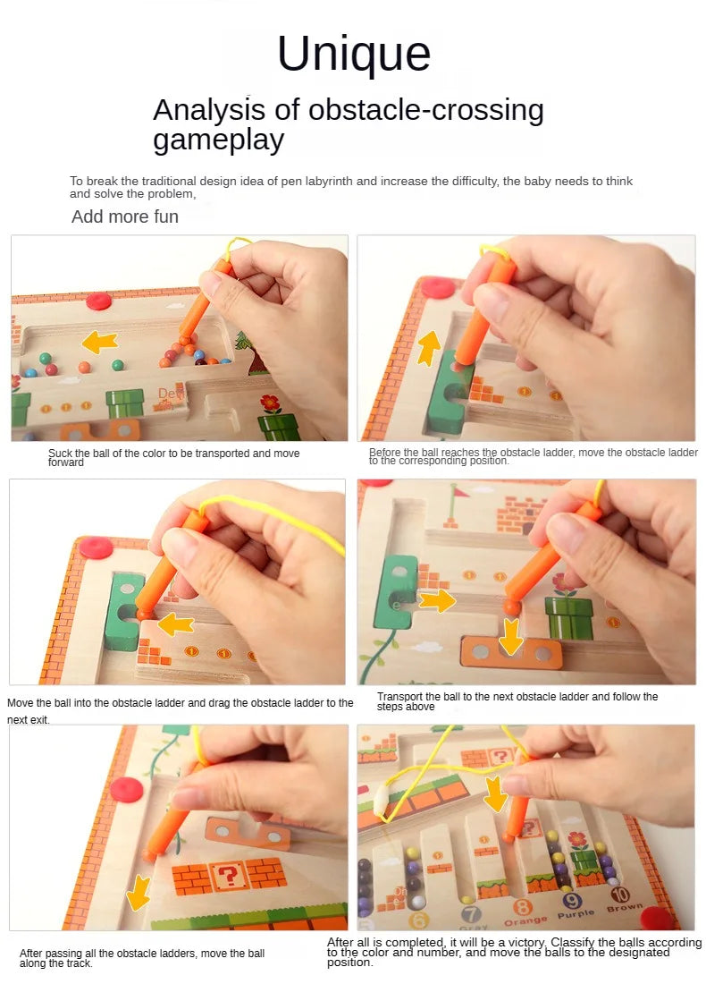 Laberinto magnético de colores y números, rompecabezas de madera, tablero de actividades, aprendizaje, juguetes para niños Montessori