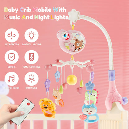 Móvil Musical para cuna de bebé con control remoto y Rotación de 360°