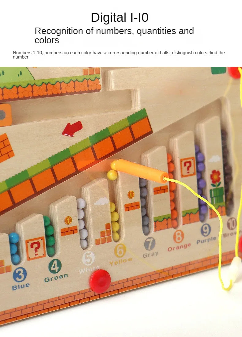 Laberinto magnético de colores y números, rompecabezas de madera, tablero de actividades, aprendizaje, juguetes para niños Montessori