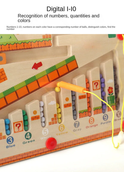 Laberinto magnético de colores y números, rompecabezas de madera, tablero de actividades, aprendizaje, juguetes para niños Montessori