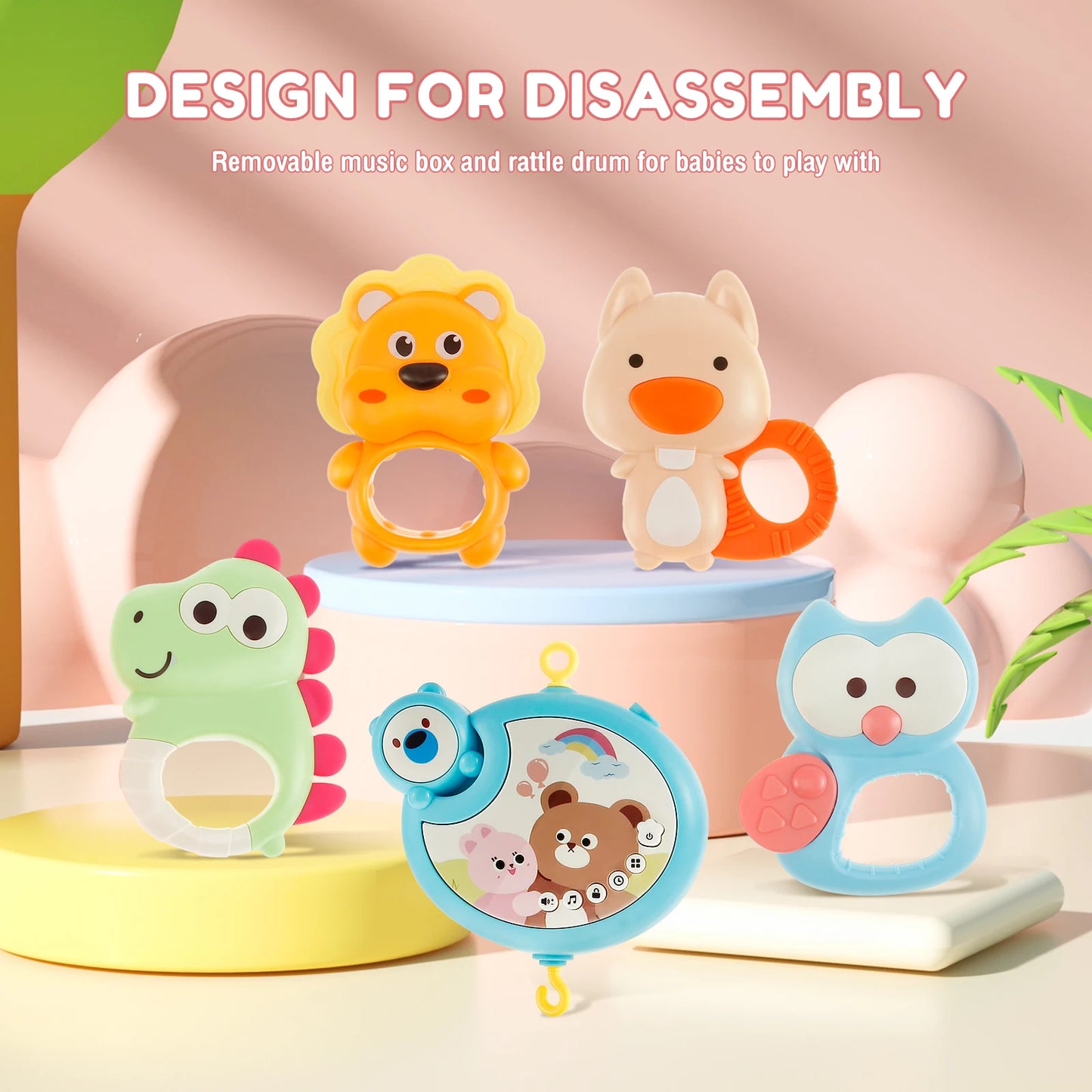 Móvil Musical para cuna de bebé con control remoto y Rotación de 360°