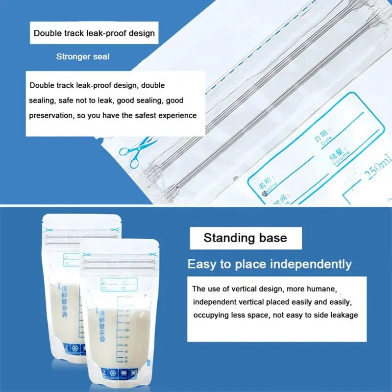 Bolsa de almacenamiento de leche materna para bebés de 250 ml 30 piezas
