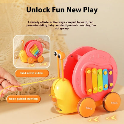 Juguete de cuerda deslizante para niños con forma de caracol para aprender a caminar, carro juguete de remolque