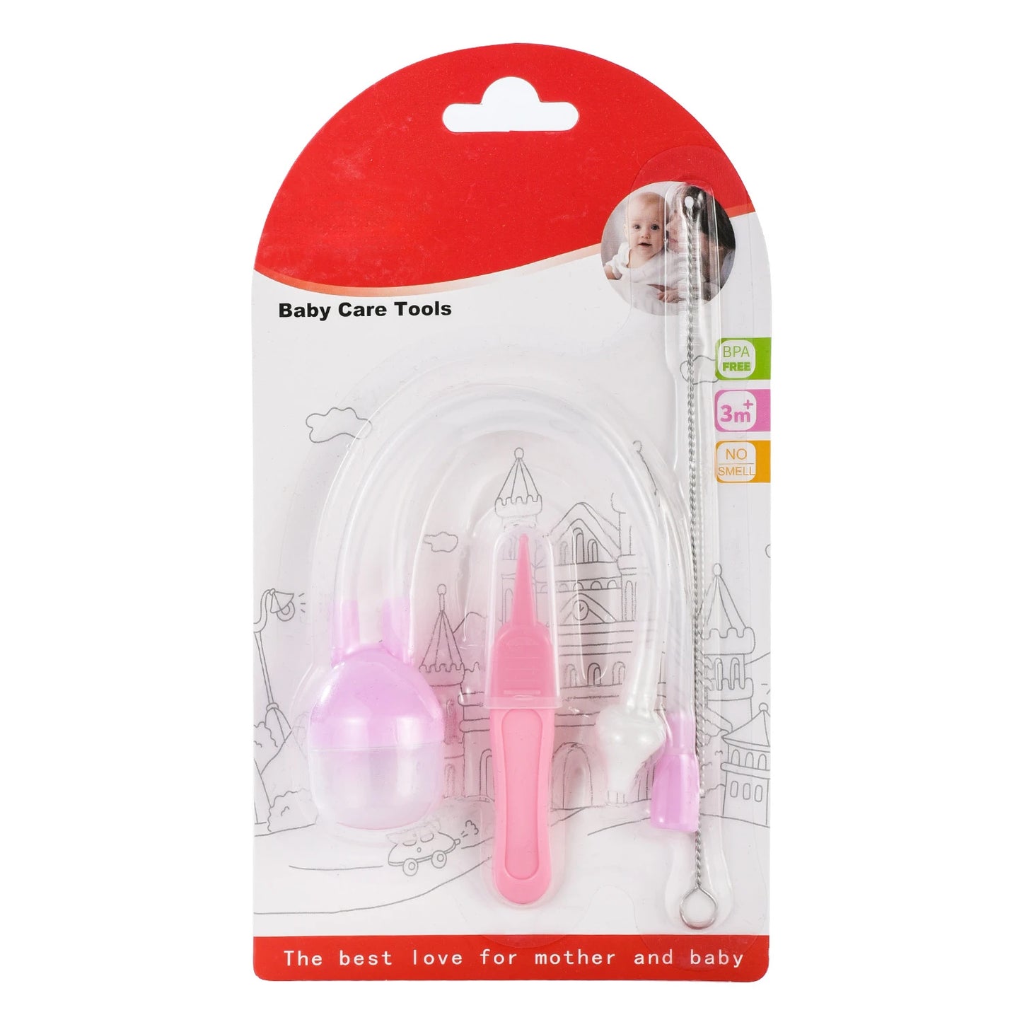 Aspirador Nasal de silicona para bebés de 3 piezas con pinzas y juego de cepillos