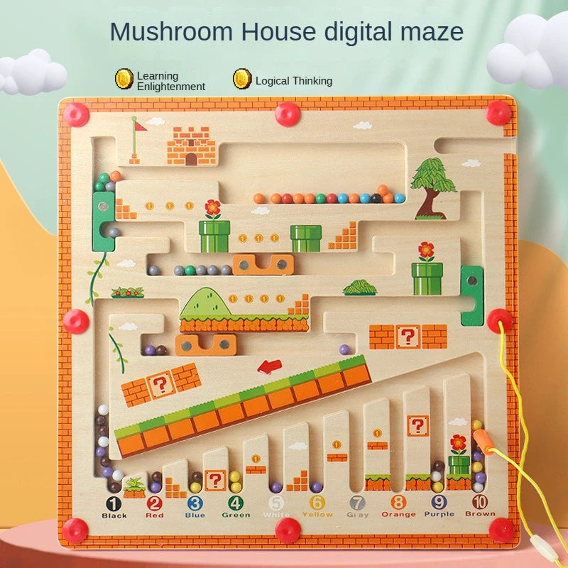Laberinto magnético de colores y números, rompecabezas de madera, tablero de actividades, aprendizaje, juguetes para niños Montessori