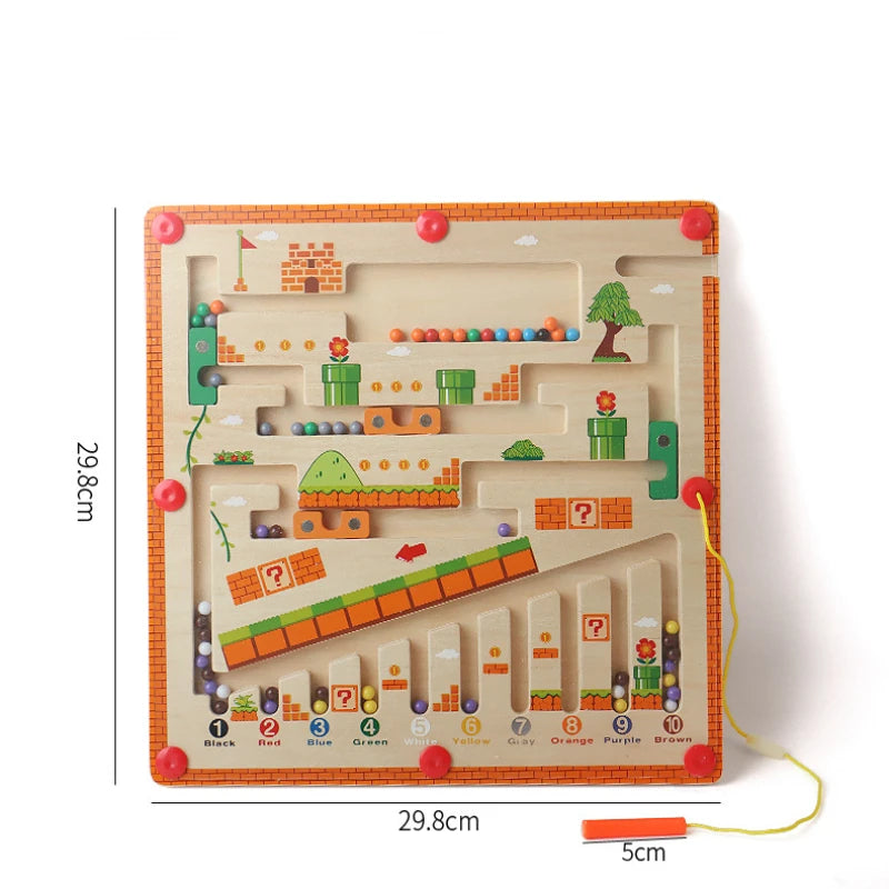 Laberinto magnético de colores y números, rompecabezas de madera, tablero de actividades, aprendizaje, juguetes para niños Montessori