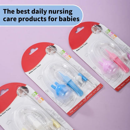 Aspirador Nasal de silicona para bebés de 3 piezas con pinzas y juego de cepillos