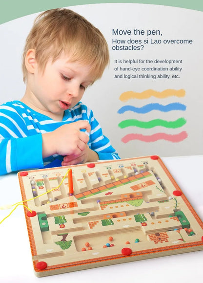 Laberinto magnético de colores y números, rompecabezas de madera, tablero de actividades, aprendizaje, juguetes para niños Montessori