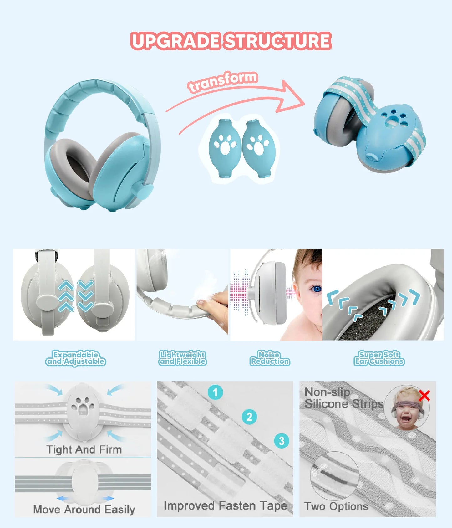 Diademas para Protección auditiva para bebés 2 en 1