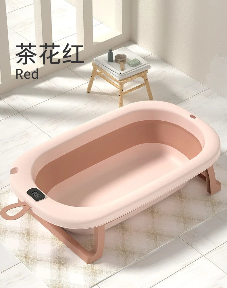 Bañera plegable con sensor de temperatura para bebés, bañera antideslizante