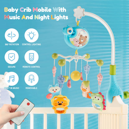 Móvil Musical para cuna de bebé con control remoto y Rotación de 360°