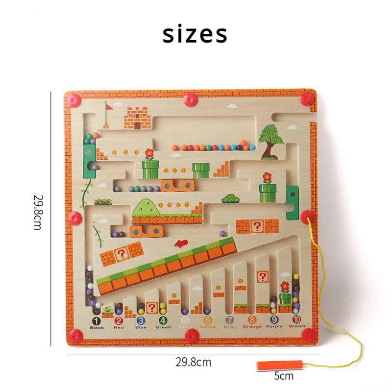 Laberinto magnético de colores y números, rompecabezas de madera, tablero de actividades, aprendizaje, juguetes para niños Montessori