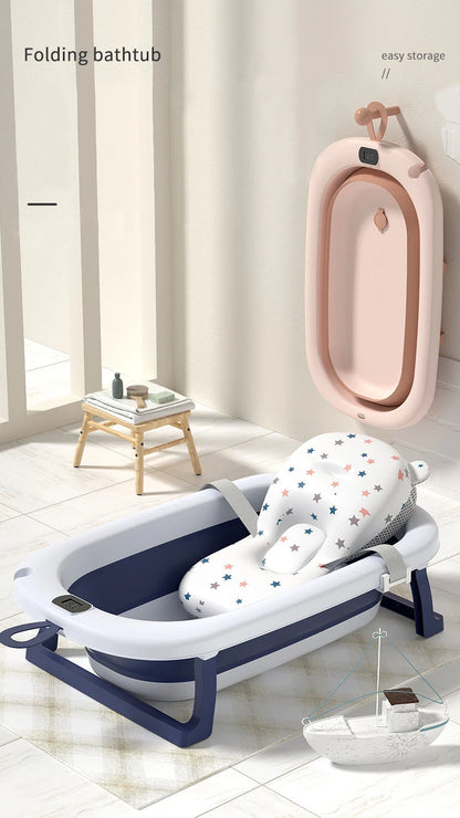 Bañera plegable con sensor de temperatura para bebés, bañera antideslizante