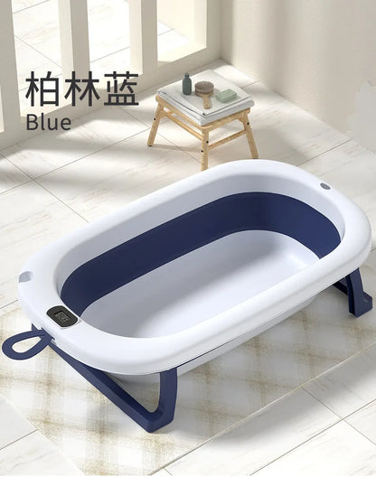 Bañera plegable con sensor de temperatura para bebés, bañera antideslizante