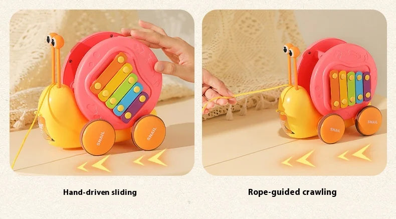 Juguete de cuerda deslizante para niños con forma de caracol para aprender a caminar, carro juguete de remolque