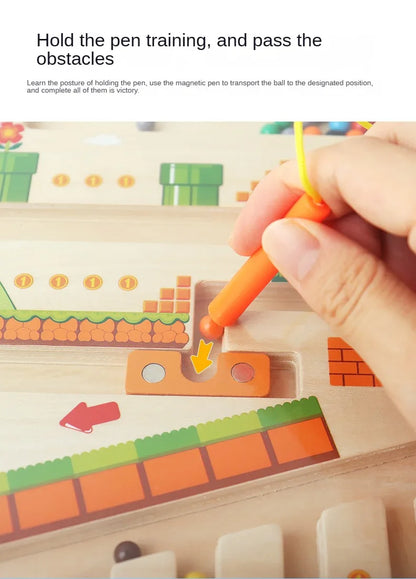 Laberinto magnético de colores y números, rompecabezas de madera, tablero de actividades, aprendizaje, juguetes para niños Montessori