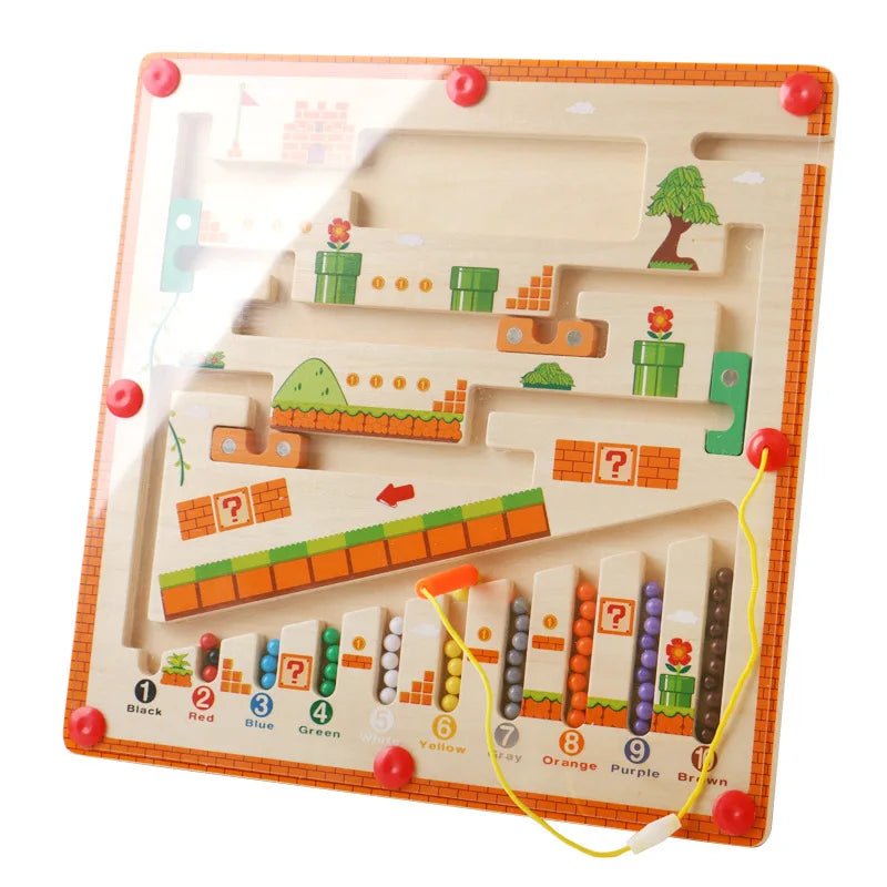 Laberinto magnético de colores y números, rompecabezas de madera, tablero de actividades, aprendizaje, juguetes para niños Montessori
